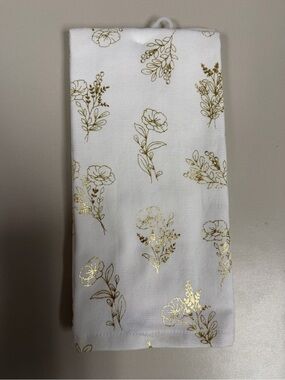 TKC White Metallic Gold Floral Tea Towels set of two